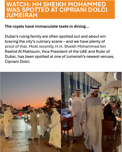 À voir : HH Sheikh Mohammed aperçu chez Cipriani Dolci Jumeirah